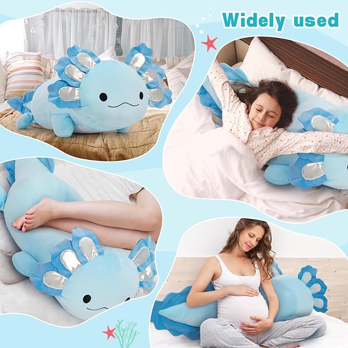 BENINY Large Blue Axolotl Plush Toy, 39" Giant Axolotl Stuffed Animal Plush, Big Toys Gift for Girls Kids, Long Squishy Pillow for Holiday Birthday Christmas