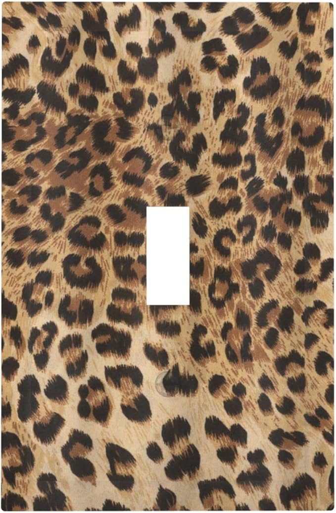Leopard Print 1 Gang Light Switch Plate Cheetah Brown Orange Decorative Single Toggle Wall Plate Cover Wild Safari Animal Powerful Electrical Switchplate Faceplate Men Panthera Bedroom Room Decorate