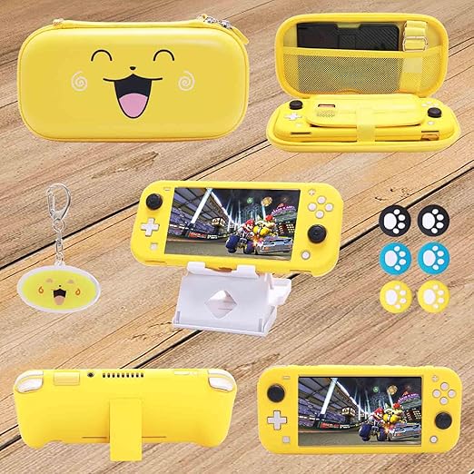 GUTIAL Accessories Bundle for Nintendo Switch Lite - Cute Kawaii NS Lite Accessories kit for Grils Boys Kids with Carrying Case, Cartoon Cover Case, Screen Protector, Stand - Yellow