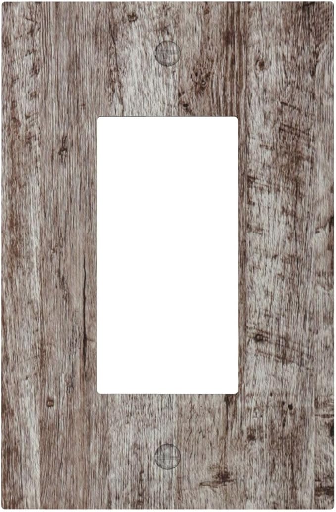 Light Switch Cover Plate Rustic Wood Grey Brown Vintage Wooden Plank 1 Gang Outlet Covers Single Rocker Decorative Switch plates Electrical Wall Plates GFCI Receptacle for Farmhouse Home Decor