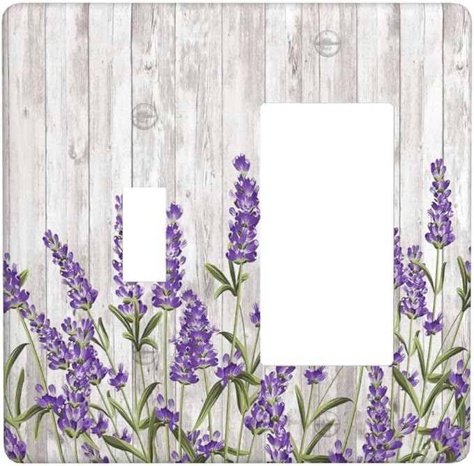 Purple Lavender Rustic Wooden Flowers Floral Plant Outlet Covers 1 Toggle 1 Rocker Combination Decorative Wall Plate Electrical Switch Plates Light Switch Cover Plate for Farmhouse Living Room Decor