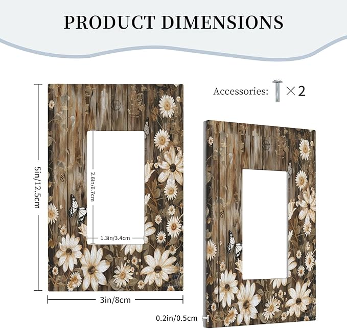 Light Switch Cover Plate Rustic Wood Butterflies Flowers Botanical 1 Gang Outlet Covers Single Rocker Decorative Switch plates Electrical Wall Plates GFCI Receptacle for Farmhouse Cabin Decor