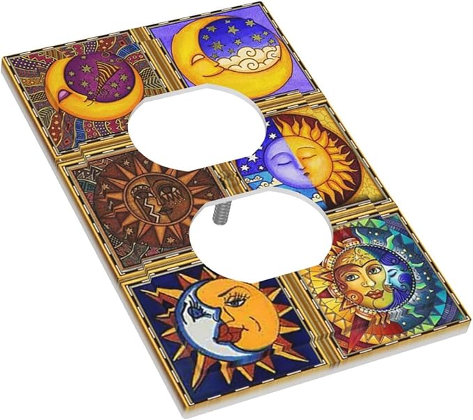 Mexican Talavera Tiles Star Pattern Celestials Theme Print Outlet Covers 1 Gang Duplex Light Switch Cover Decorative Switch Plates Electrical Receptacle Faceplate Wall Plate for Kitchen Home Decor