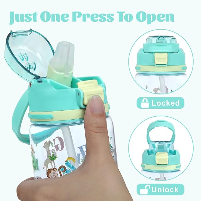 decalsweet Kids Water Bottle 20oz Durable Leak-Proof Plastic Water Cup for Kids Toddlers,With Straw Handle and Pop-Up Spout Cover,Safe for School Sports Daycare Travel & Camp