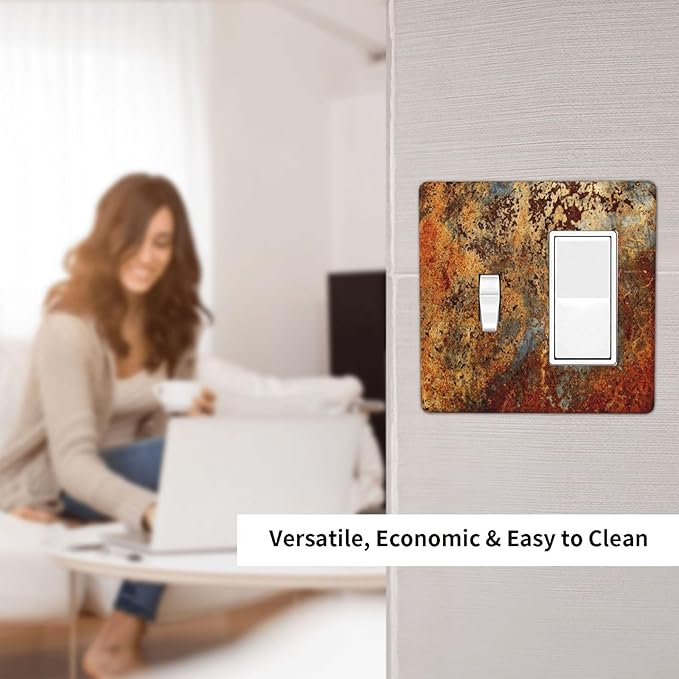 Rust Old Rusty Copper Electrical 2 Gang Single Toggle/Rocker Combination Light Switch Cover Decorative Wall Plate Electrical Switch Faceplate