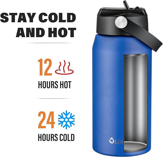 Oldley 18oz Insulated Water Bottle with Straw, Stainless Steel Water Bottle for Sports, Travel, School, BPA-Free Sports Bottles for Adult Kids, Leak-Proof, Klein Blue