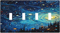 Light Switch Cover Plate Abstract Starry Night Style 4 Gang Quad Toggle Wall Plate Electrical Outlet Cover Decorative Switch Plate Covers for Home living Room Decor