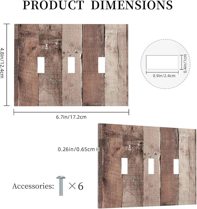 Decorative Switch Plates Retro Wood Brown Farmhouse Barn Wooden 3 Gang Wall Plate Triple Toggle Light Switch Cover Faceplate Electrical Wall Panels for Farmhouse Cabin Decor