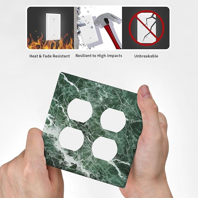 Outlet Covers Forest Marble Dark Green With White Vein 2 Gang Double Duplex Decorative Light Switch Covers Electrical Wallplates Socket Faceplate For Bathroom Kitchen Decor