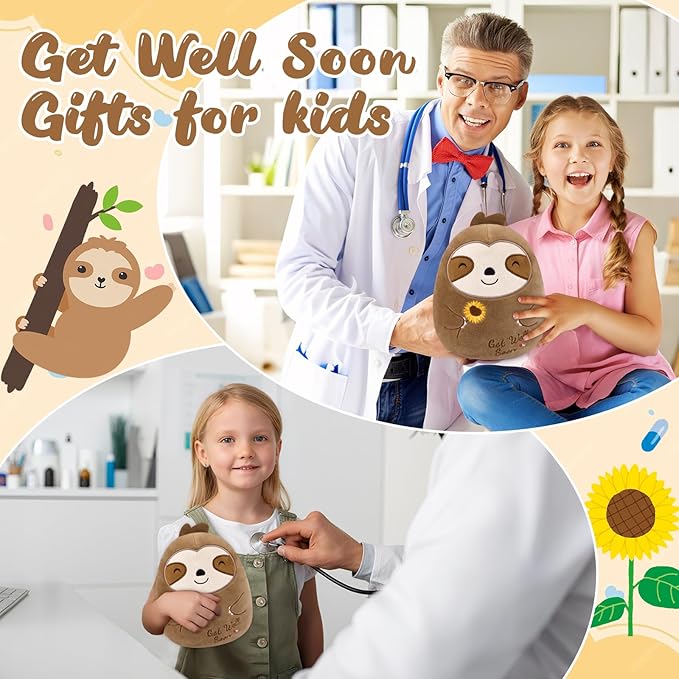 Get Well Gifts Sloth Stuffed Animal, 8 Inch Sloth Plush Get Well Soon Gifts for Women Kids, Cute Plushie Huggable Plush Pillow Feel Better Broken Arm Gift