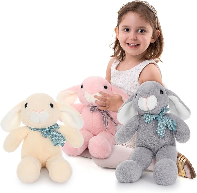 BENINY Easter Bunny Stuffed Animal 14" in Bulk, 3Pcs Cute Stuffed Bunny Rabbit Plush Toys Gift for Girls Kids, Grey/White/Pink