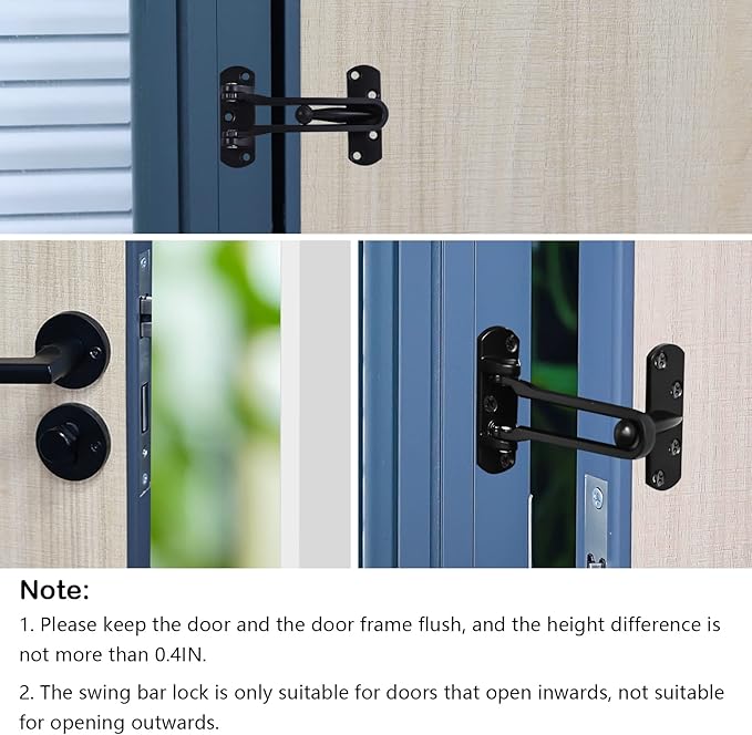 Topbuti Home Security Door Lock, 2 Pack Latch Guard Clasp Front Door Locks for Kids, Home Reinforcement Lock for Swing-in Doors, Hotel Door Latches, Thicken Solid Aluminium Alloy (Black)