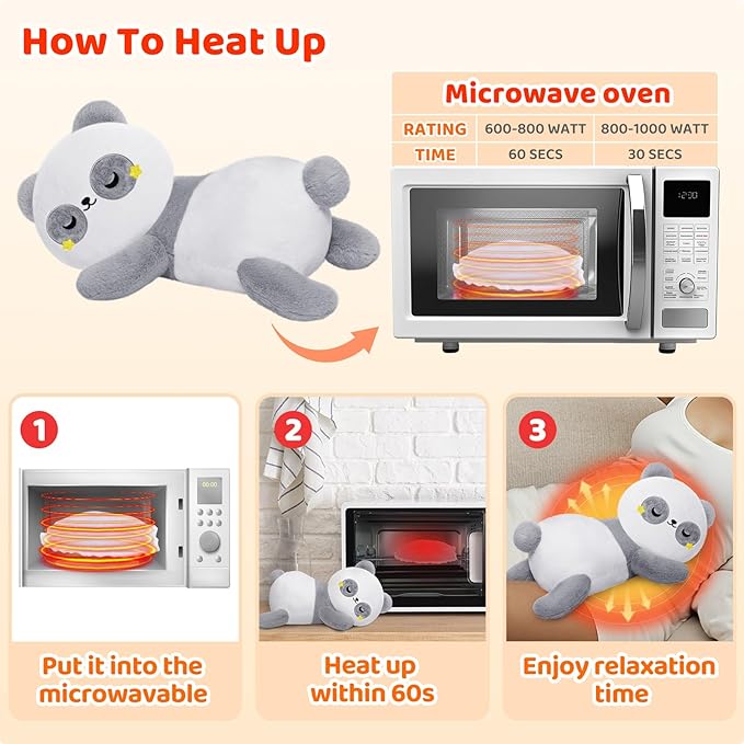 Microwavable Panda Stuffed Animals Unscented 1.3 lbs Volcanic Rock Heating Pad 50-Minute Lasting Warmth Perfect Fit Heatable Plush for Period Cramps Menstruation Stress Relief Gifts Girls Women