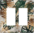 Green Tropical Leaves Gold Palm Leaf Botanical 2 Gang Rocker Decora Light Switch Covers Decorative Unique Dual Outlet Covers Wall Plate Electrical Faceplate Switchplate GFCI for Kitchen Bedroom