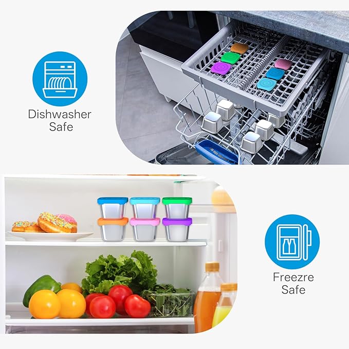8Pack 6oz Stainless Steel Snack Containers for Kids, Leak Proof Small Food Storage Container with Silicone Lid, Easy Open Leak Proof Stainless Steel Food Storage Containers with Silicone Lids