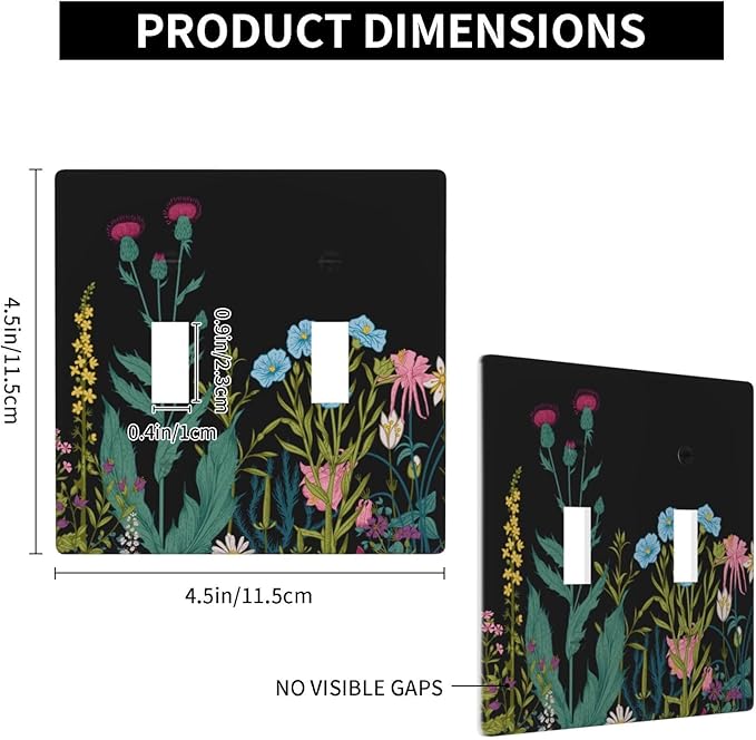 Boho Flowers Colorful Floral Double Light Switch Cover Plates Decorative 2 Gang Wall Plate Double Toggle Lightswitch Cover