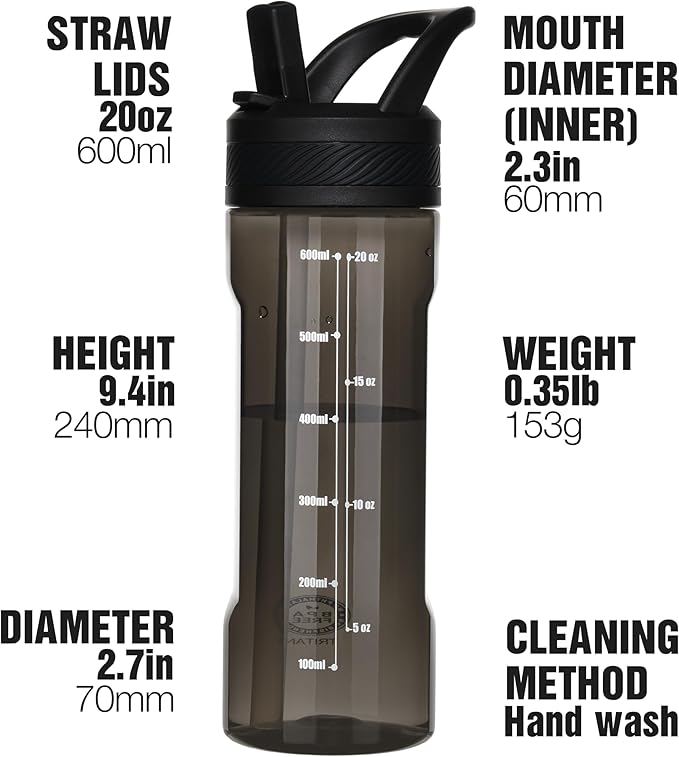 OLDLEY 20 kids Water Bottle with Straw,Tritan BPA-Free,Leak-Proof Design for Travel, Home, School, (Black)