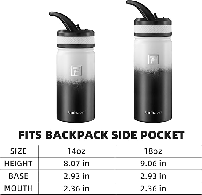 Fanhaw 18 Oz Kids Insulated Water Bottle with Straw Lid – Stainless Steel Double Wall Vacuum, Leak-Proof, BPA-Free Water Bottles for School Boys & Girls(White Black)