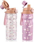 PIQUEBAR Kids insulated Water Bottle 17oz & Sport Water Bottle 24oz Set, Stainless Steel Metal Vacuum Water Bottles, Leakproof Tritan Sport Water Bottles for School Boys Girls, Pink Jellyfish