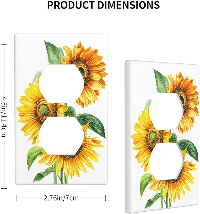 Watercolor Sunflower 1-Gang Duplex Wall Plate, Yellow Sunflower Bouquet Outlet Cover Decorative Faceplate for Bedroom, Kitchen & Sunroom