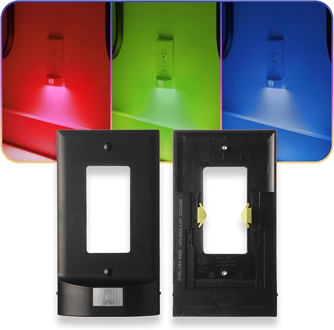 1 Pack - SnapPower Multi-Color GuideLight – Outlet Cover RGB Lights, Customizable Ambient Lighting/Mood Lighting for Home, Kitchen, Gaming Room, Kids Bedroom, Nursery, Holiday Decor (Black, Decor)