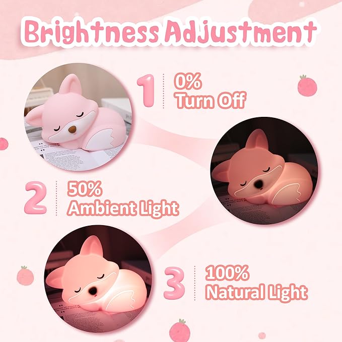 CoolGift Mart Fox Night Light, Cute Fox Silicone Night Light Gifts for Girls 8-12, Fox Lamp for Kids Child Baby Women Nursery, Animal Light with Touch Control, Timer and USB Rechargeable
