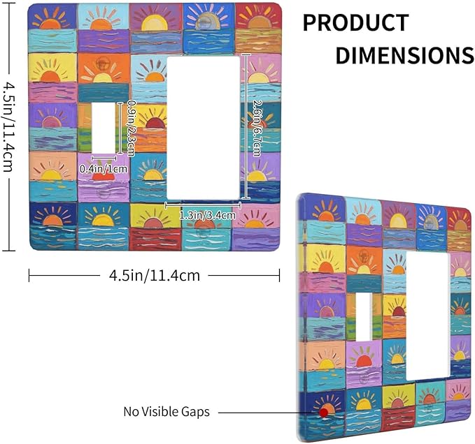 Sunrise Single Toggle Rocker Combination Wall Plate Decorative 2 Gang Light Switch Covers Electrical Switchplate Home Decorate Faceplat for Bathroom Bedroom Kitchen Room 4.5 x 4.5 Inch