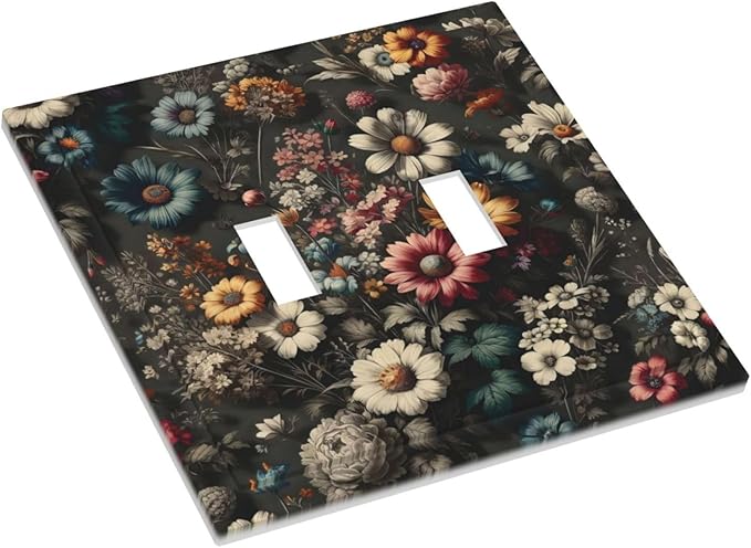 Decorative Light Switch Plate Covers Bohemian Colorful Floral Blue White Yellow Red Flowers 2 Gang Wall Plate Double Toggle Switch Cover Plate Electric Dual Device Electrical Faceplate