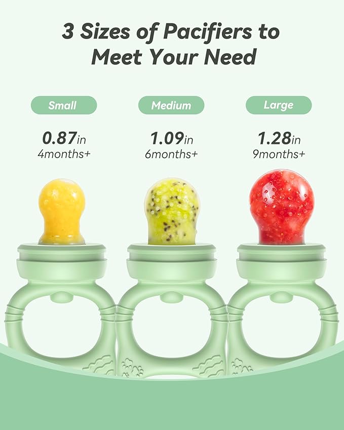 Silicone Baby Fruit Food Feeder (2 Pack) with Freezer Nibble Tray, Breastmilk Popsicle Molds for Baby Teething Relief, Feeder for Safe Infant Self Feeding, BPA Free, Dishwasher Safe, 3 Month+ Green