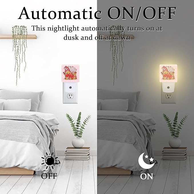 Valentine's Day Gnome Couple Night Light for Kids, Gnomes with Love Red Hearts Night Light Plug in with Dusk to Dawn Sensor,0.5w Energy Saving Nightlight for Hallway Stairway Kitchen Bedroom