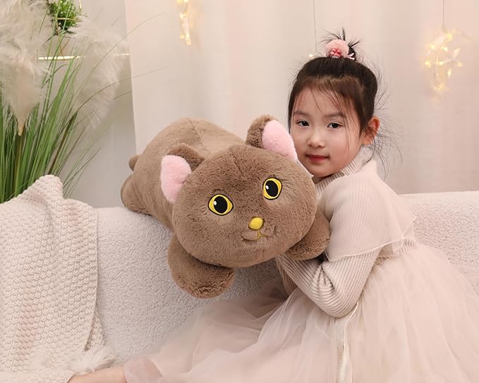 YESGIRL 26.4 inch 5 lbs Cat Weighted Stuffed Animals, Large Weighted Plush Animal, Cute Plush Toy Pillow, Soft Kawaii Plushie Gifts for Adults, Kids, Boys and Girls (Brown)