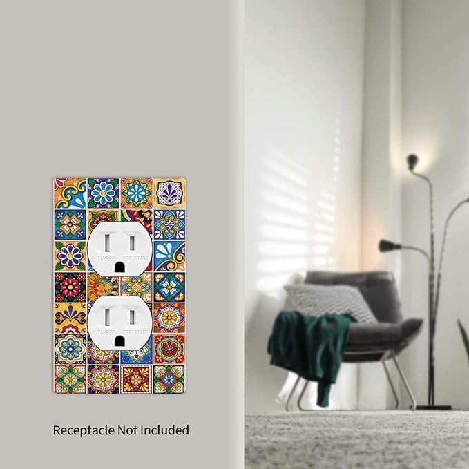 Talavera Mexican Tiles Outlet Covers Decorative Electrical Outlets Duplex Outlet 1-Gang Wall Plate Receptacle Wall Outlet Cover