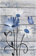 Blue White Daisy Flower Butterfly Rustic Wood Board Light Switch Cover Plate 1 Gang No Device Blank Electrical Wall Plates Faceplate Decorative Switch Plate Covers for Farmhouse Bedroom Decor
