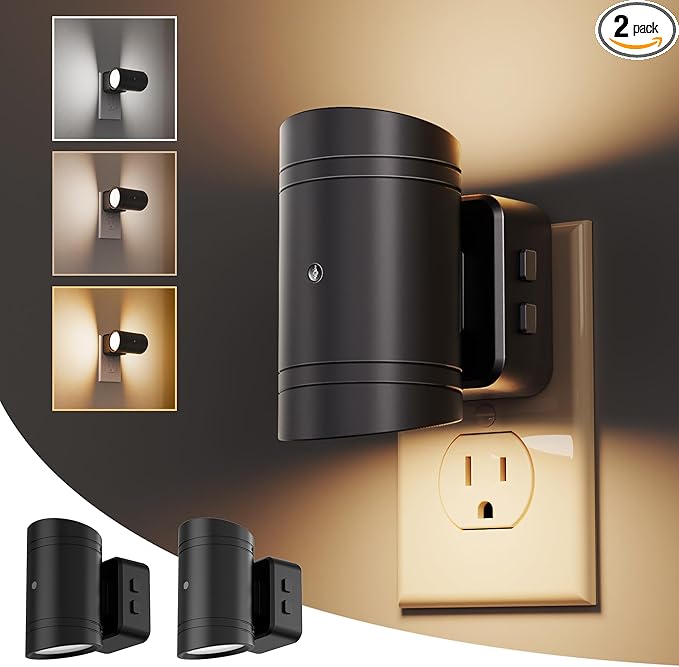 L LOHAS LED Night Light, Dimmable Night Lights Plug into Wall,2 Pack 3CCT Nightlight for Kids,180° Rotatable, 3000K/4000k/5000K Adjustable Night Lights with Dusk to Dawn Sensor for Bedroom Bathroom