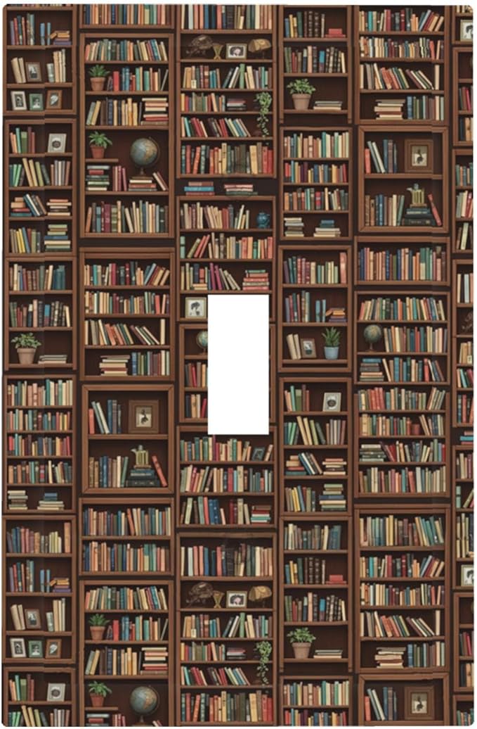Vintage Library Bookshelf 1-Gang Toggle Light Switch Plate, Dark Academia Book Lover's Cozy Bookshelf Decorative Wall Plate for Study Room Decor