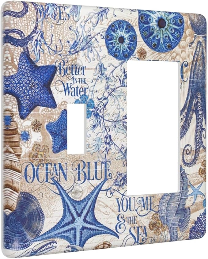 Outlet Covers Vintage Sea Blue Seahorse Starfish Octopus 1 Toggle 1 Rocker Combination Decorative Wall Plate Electrical Switch Plates Light Switch Cover Plate For Kids Room Home Decor