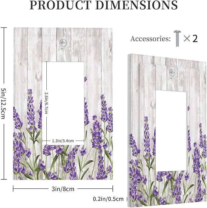 Purple Lavender Rustic Wooden Flowers Floral Plant Decorative Outlet Covers 1 Gang Single Rocker Light Switch Cover Plate Wall Plates GFCI Faceplate for Farmhouse Living Room Decor