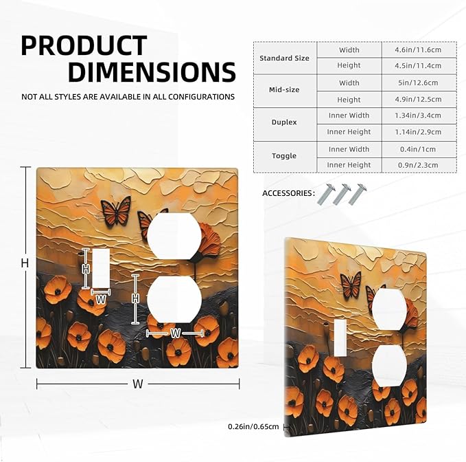 Oil Painting Flower Sunset Butterfly Vintage Rustic Floral Wallplates 1 Toggle 1 Duplex Switch Plate Electrical GFCI Faceplate Decorative Light Switch Covers for Bedroom Living Room Decor