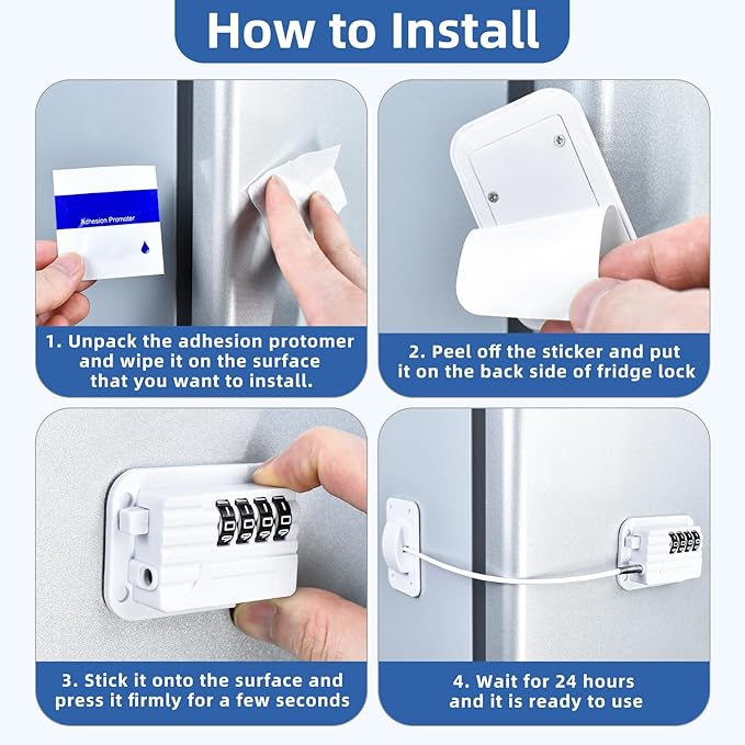 RORMGO Refrigerator Lock, Heavy Duty Fridge Locks for Kids, Freezer Lock with Combination for Refrigerator Drawer Cabinet Safety, Easy to Install No Keys Needed White, 2 Packs