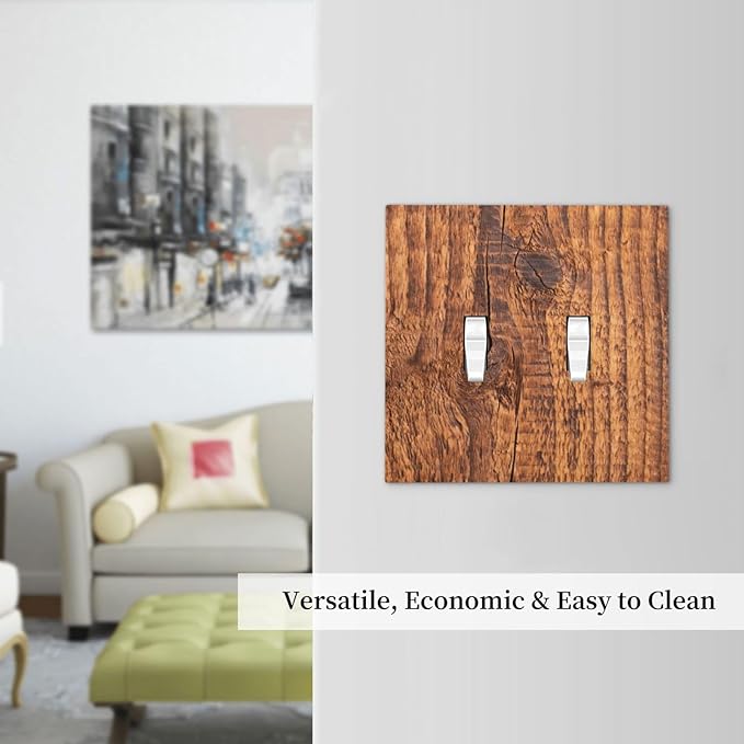 Brown Wood Grain Rustic Natural Burl Print Decorative Switch Plates 2 Gang Double Toggle Outlet Light Switch Cover Wall Plate Electrical Faceplate for Farmhouse Home Decor