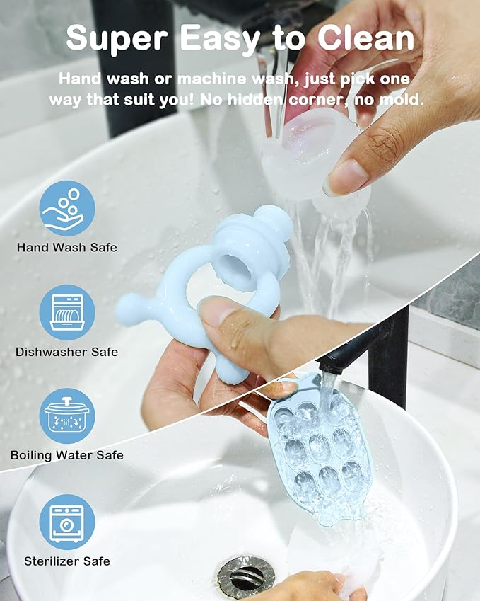 Silicone Baby Fruit Feeder with Freezer Nibble Tray Combo, Baby Teethers, Breastmilk Popsicle Molds for Teething Relief, BPA Free Fresh Food Feeder for Safe Infant Self Feeding (Sky Blue)