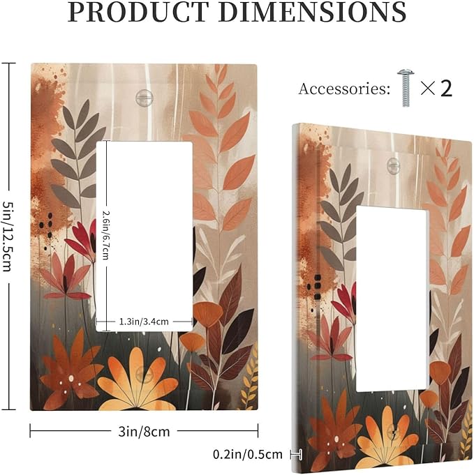 Boho Minimalist Vintage Wildflowers Plant Floral Art Watercolor Decorative Outlet Covers 1 Gang Single Rocker Wall Plates Gfci Faceplate Light Switch Cover Plate for Bedroom Living Room Decor