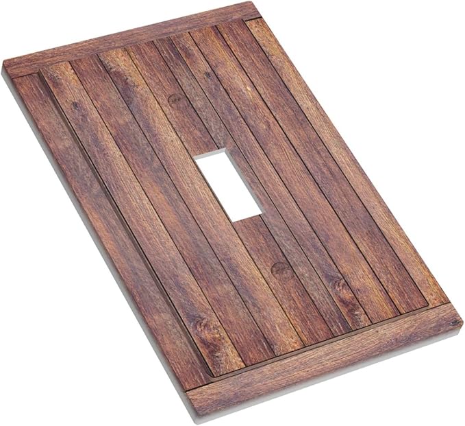 Decorative Switch Cover Plate with Wood Texture Rustic Vertical Planks Brown Design Single Gang Toggle Switch Plate Light Switch Covers Artistic Faceplate Vintage Aesthetic Kitchen/Bedroom
