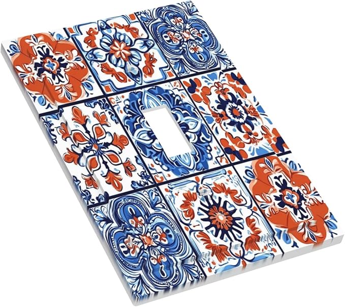 Decorative Light Switch Cover Colorful Talavera Mexican Tile 1 Gang Single Toggle Device Electrical Faceplate Switchplates Decorator Outlet Wall Plate For Bathroom Kitchen Decor