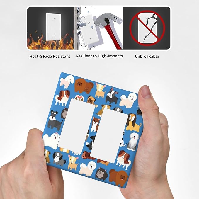 Cute Animal Dogs Puppy Decorative Outlet Cover Double Rocker Light Switch Plate Cover Electricity Receptacles Plates For Home Kitchen Living Bedroom 4.6 * 4.5