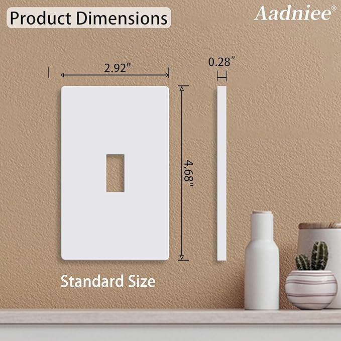 Screwless Toggle Switch Wall Plates, 1-Gang Child Safe Outlet Covers, Standard Size 2.92" x 4.68" Hidden Screw Faceplate, Unbreakable Thermoplastic (5 Pack, Gloss White)