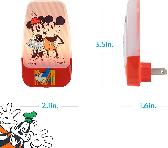 Disney Classic Mickey and Minnie LED Night Lights Plug Into Wall NightLight for Kids Room Decor Ambient Lighting Girls Boys Bedroom Bathroom Light Nursery 66812