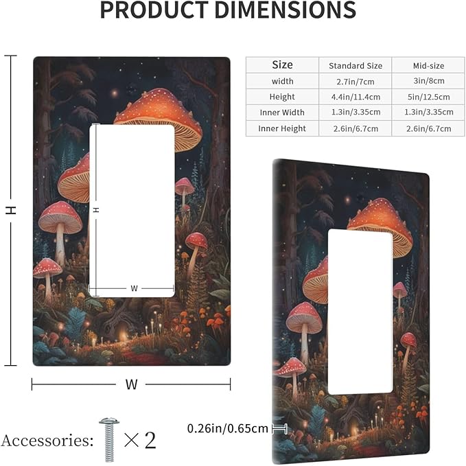 Decorative Art Light Switch Covers Enchanted Mushroom Forest 1 Gang Rocker Wall Plate Switchplate Electrical Faceplate for Home Decor