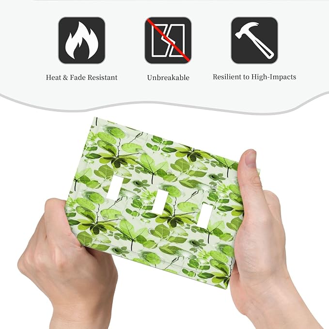 Green Leaves Spring Plant Floral Decorative Switch Plates 3 Gang Wall Plate Triple Toggle Light Switch Cover Faceplate Electrical Wall Panels for Bed Room Living Room Decor