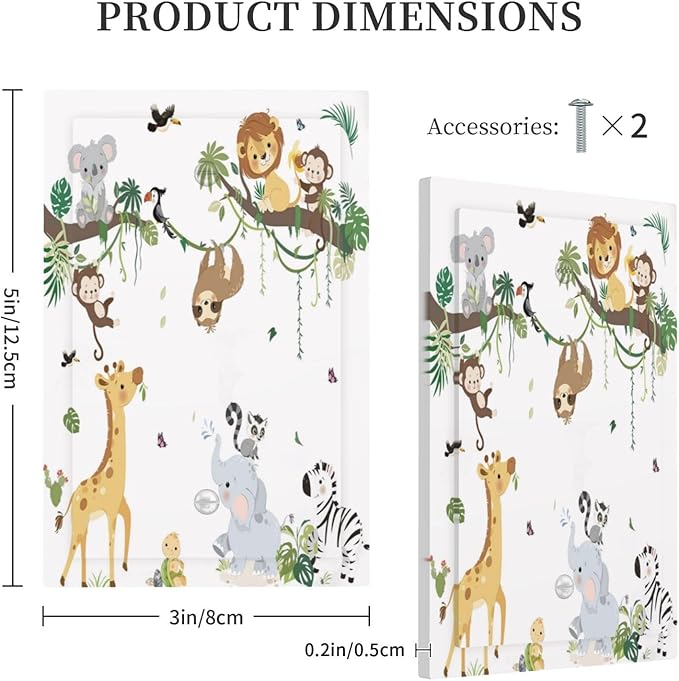 Jungle Animals Tree Branch Monkey Giraffe Lion Elephant Light Switch Cover Plate 1 Gang No Device Blank Electrical Wall Plates Faceplate Decorative Switch Plate Covers for Kids Room Nursery Decor